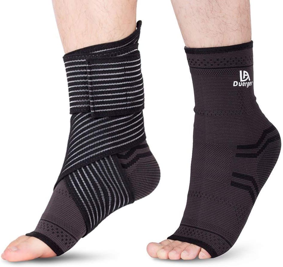 DUERGER Plantar Fasciitis Socks & Elastic Compression Bandage Wrap Set: Anti-Fatigue Medical Sock Sleeve/Heel Arch Support Socks for Cramps Relief, Compression Foot Sleeves to Prevent All Foot Pain