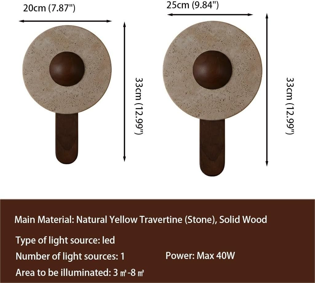 Bedside Wall Lamp, Travertine Wood Wall Sconce, Cream Stone Light for Bedroom, Hallway, Living Room, Entryway, Corridor, Mid Century Fixture, Apartment Home, Tea Room, Tea Nook Parlor(Small)