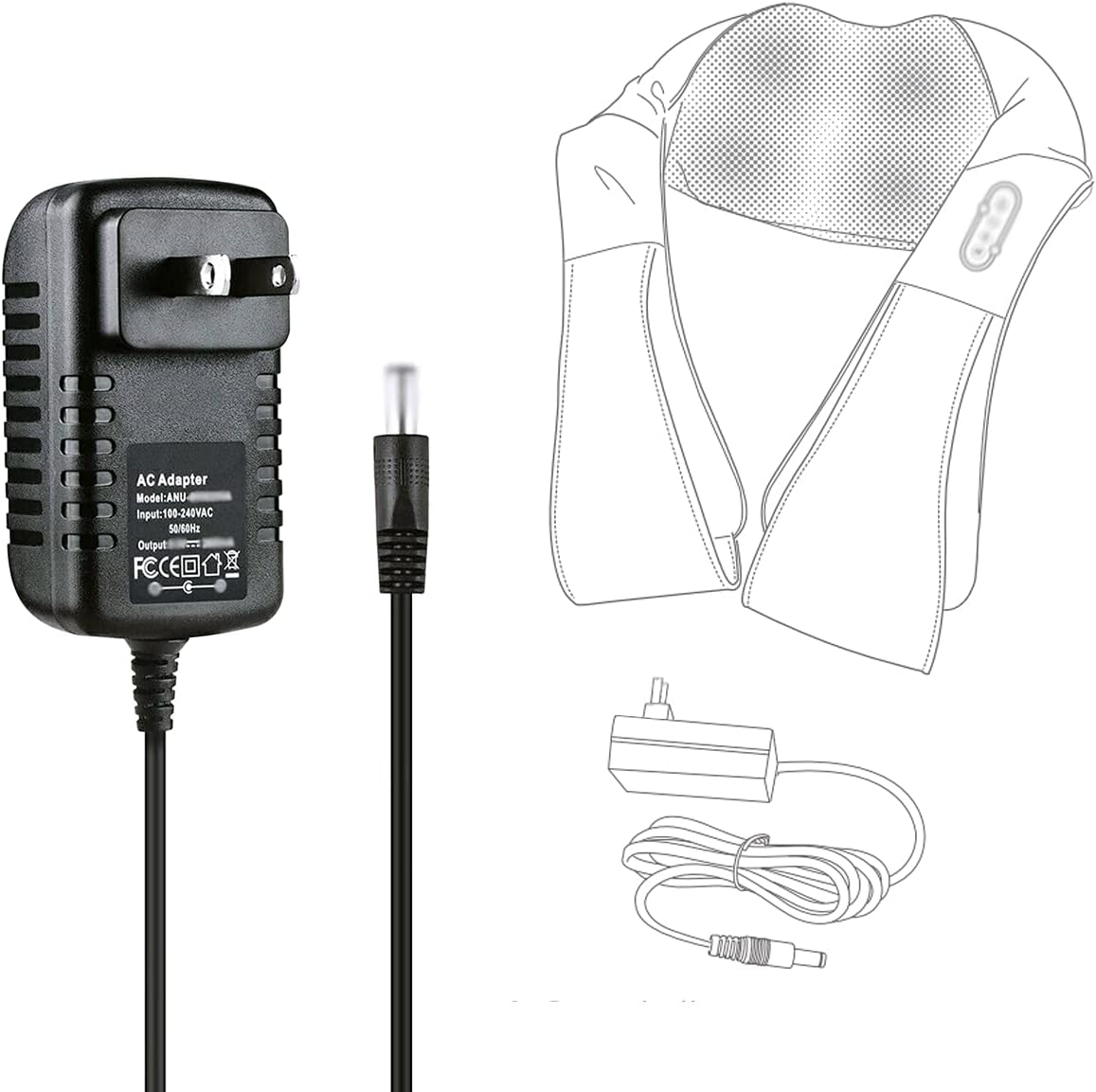 12V AC DC Power Supply Adapter Charger Compatible for Naipo Shiatsu Back and Neck Massager OCuddle C1 MGS 150DC Replacment Power Supply