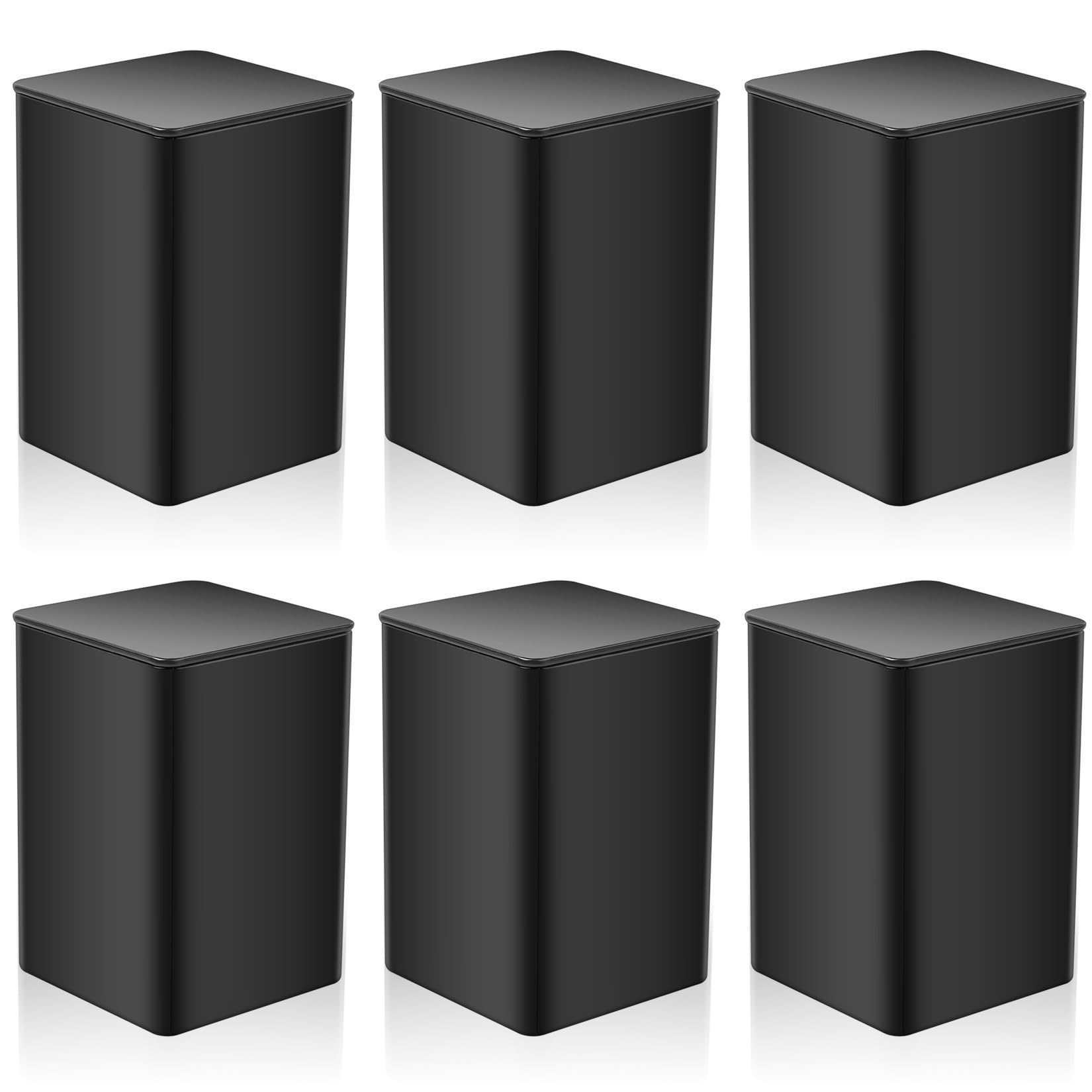 6 Pcs Tea Coffee Sugar Canisters Set, Tea Coffee Sugar Jars with Lids, Square Metal Storage Jars & Canisters Tins for Kitchen Teas Coffees Sugar Caddy Container Tins(3.35x3.35x5") (Black) (Black) — image 1