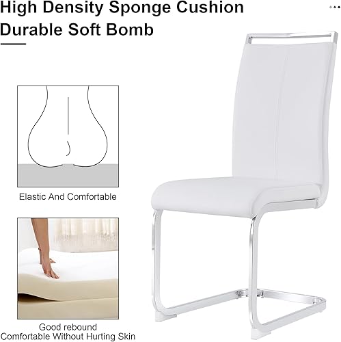 Miniatura 6 de Juego de mesa de comedor de mármol para mesa rectangular blanca de 4.63 pulgadas con marco de metal plateado en forma de X y 4 sillas de comedor de