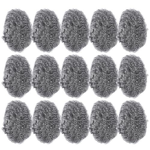 Yardwe 15pcs Steel Wool Scrubber Pot Cleaning Pads Kitchen Dish Scrub Brush Stainless Steel Scouring Balls for Grill and Pan Cleaning Household Use