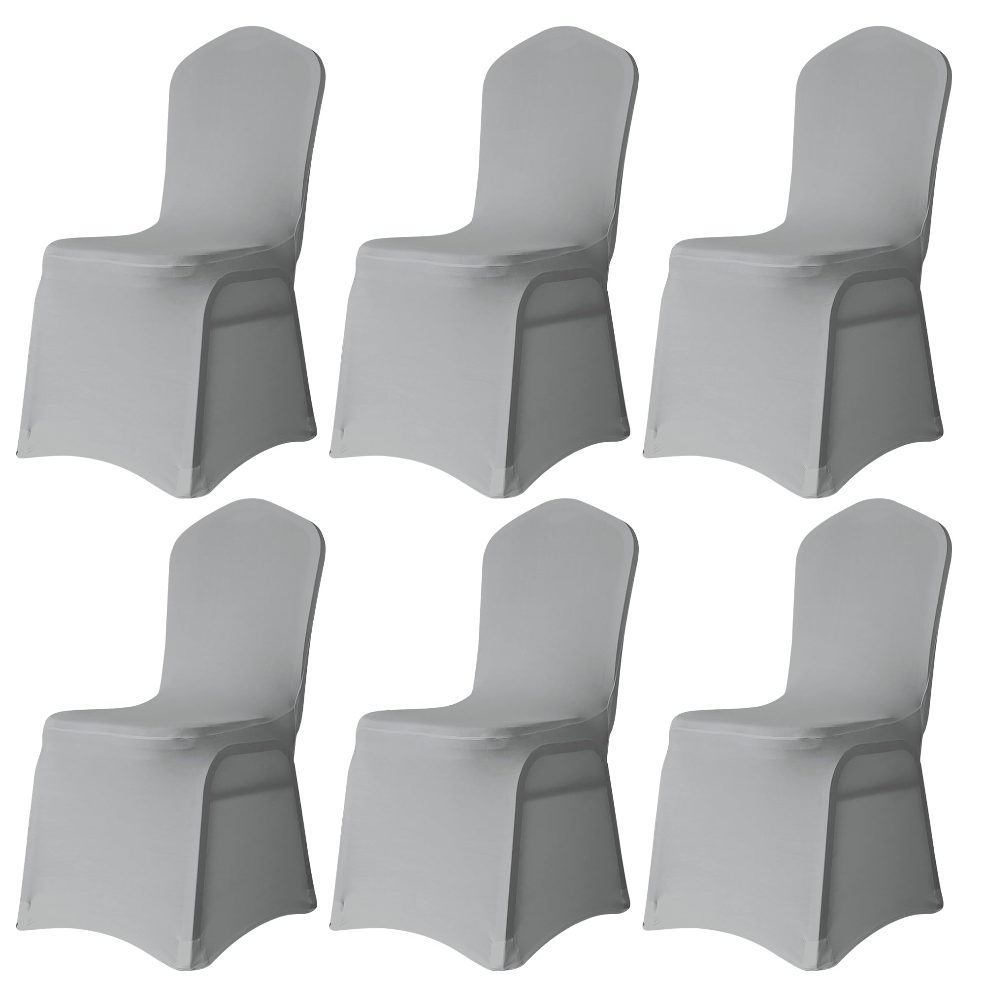 Trimming Shop Chair Cover Spandex Polyester Stretch Fabric Front Flat Dining Slipcovers Washable & Removable Wedding Chair Covers for Banquets Ceremony & Hotel Dinner (Silver, Pack of 6)