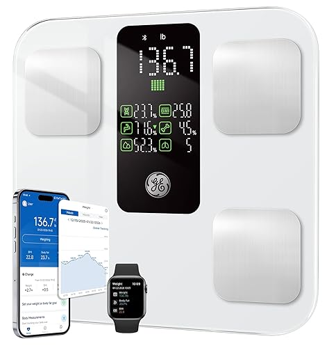 Miniatura 8 de Báscula GE para peso corporal, grasa corporal, IMC, masa muscular, básculas inteligentes de baño con 14 métricas de composición corporal con Negro