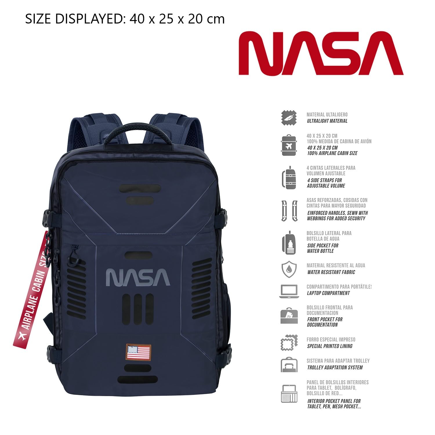 Karactermania Plecak unisex Mercury Nasa Cabin Bag (1 szt.), Niebieski NASA, Underseat 40x20x25cm, Plecak Mercury