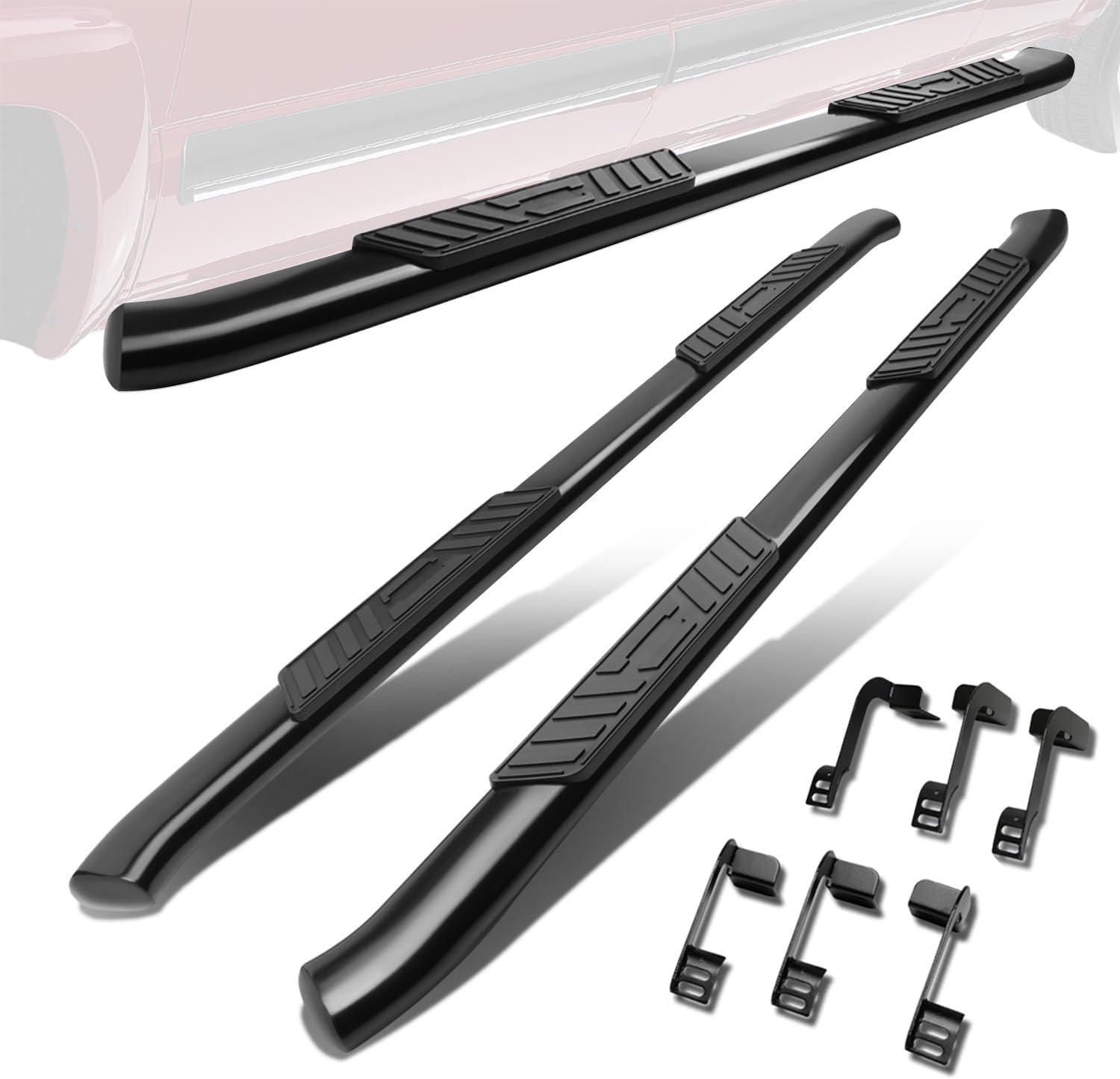 5 in. OD Oval Black Steel Side Step Nerf Bar Compatible with 11-18 Ram 1500 11-20 2500 3500 Crew Cab CAAP-STEPS5C-003BK