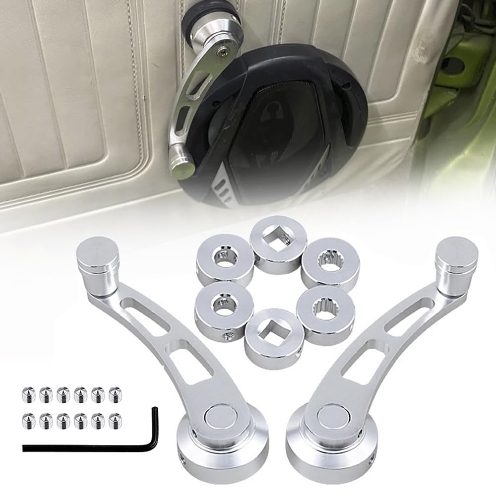 AutoXcessori Chrome Completed kit (2X Winder Cranks + 6X Round, Square, Round Spline fix Ring) Universal Aluminum Manual Billet Car Window Crank Handle Winder Truck Pickup