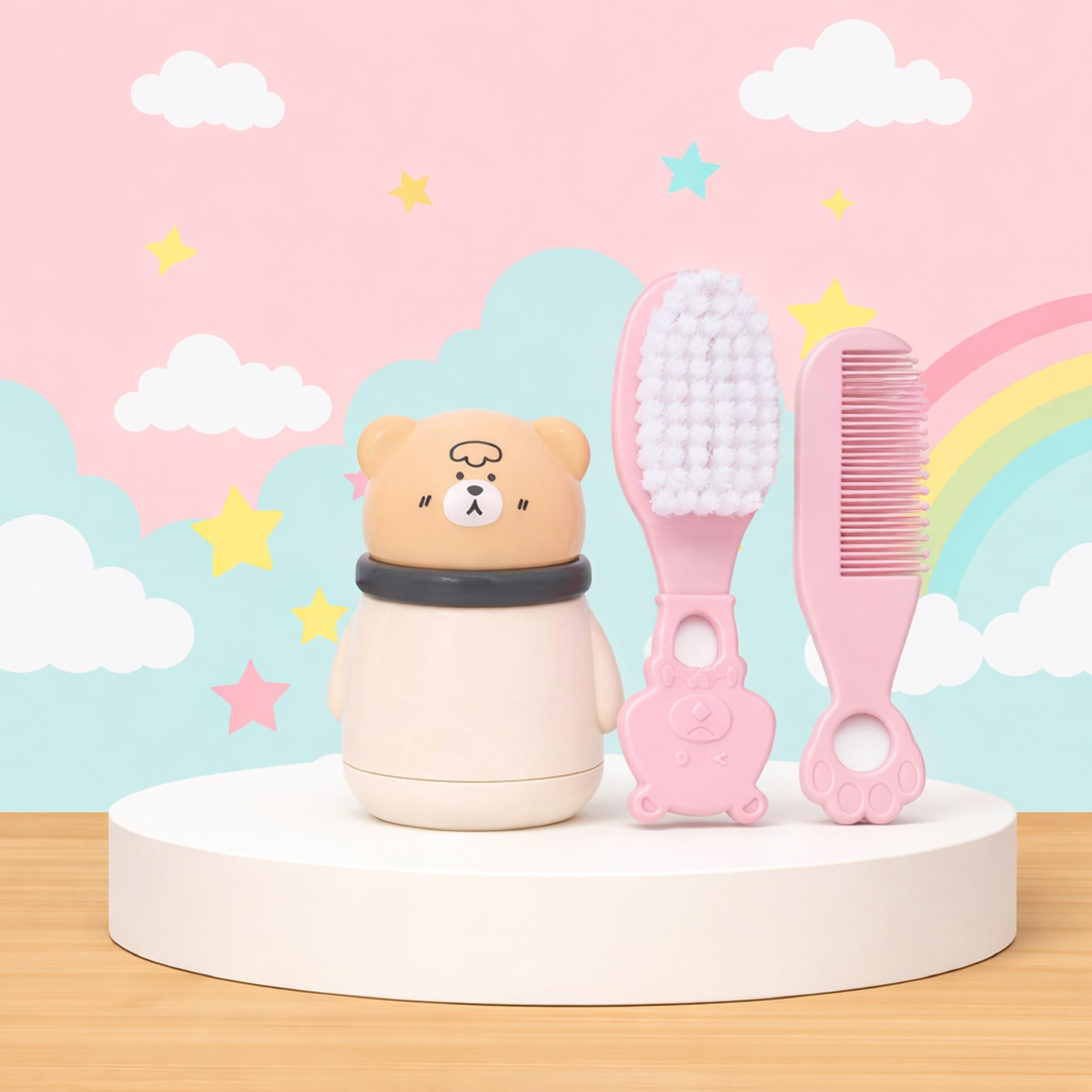The Cheeky Kidzz Baby Skin Care Powder Talcum Puff Case Cum Container Box With Hair Care Soft Bristles Hair Comb And Rounded Tip Hair Brush BPA Free (PATTERN 114)-image-49