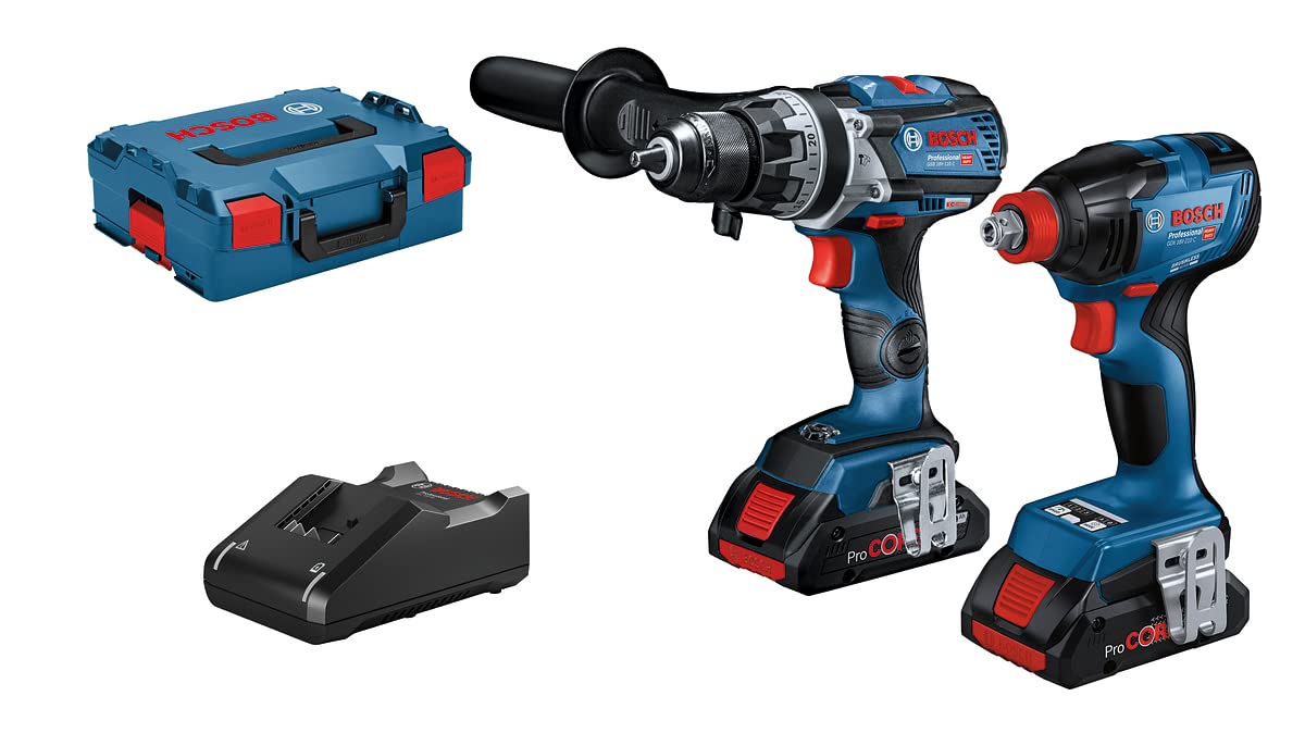 Bosch Professional18V System Cordless Combi Set: Impact Driver GDR 18V-210 C + Combi Drill GSB 18V-110 C (incl. 2X ProCORE18V 4.0Ah Batteries, Charger GAL 18V-40, L-BOXX 136)