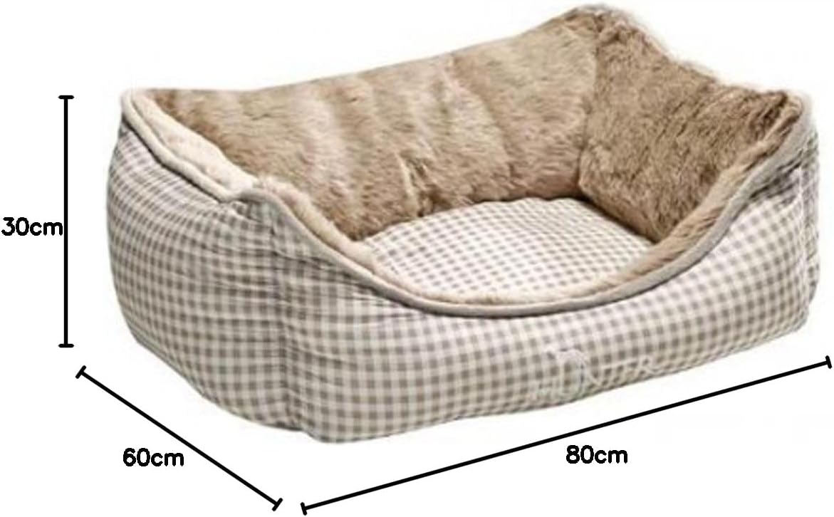 HUNTER Astana sofa dla psa, z miękkim pluszowym obszyciem, poduszka dwustronna, wzór w kratkę, 80 x 60 cm, brązowa