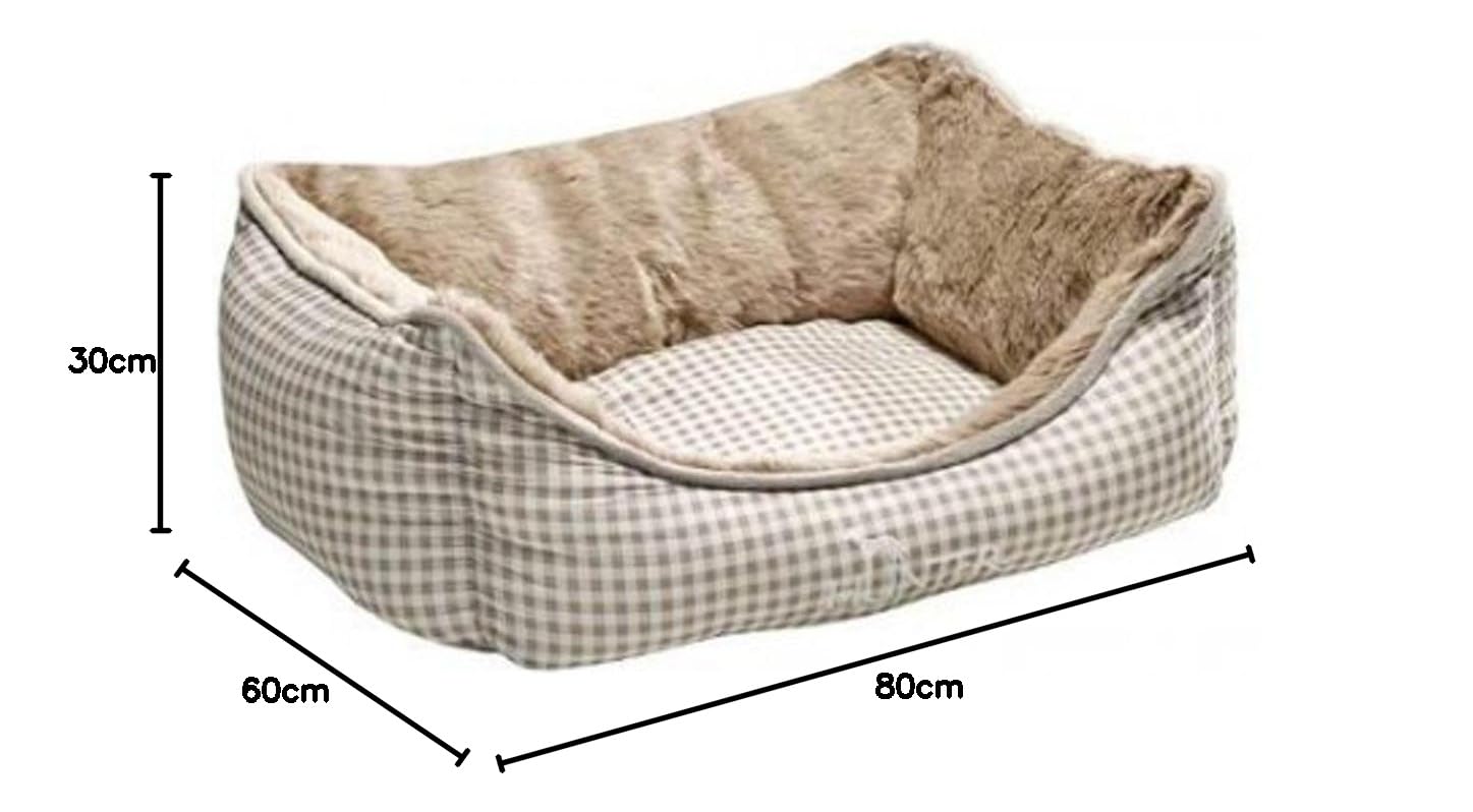 HUNTER Hundesofa ASTANA, kuscheliges Hundebett mit Karo-Design, Wendekissen mit Plüsch, hoher Rand für Geborgenheit, abnehmbarer Bezug, waschbar, Farbe: beige, Größe: M