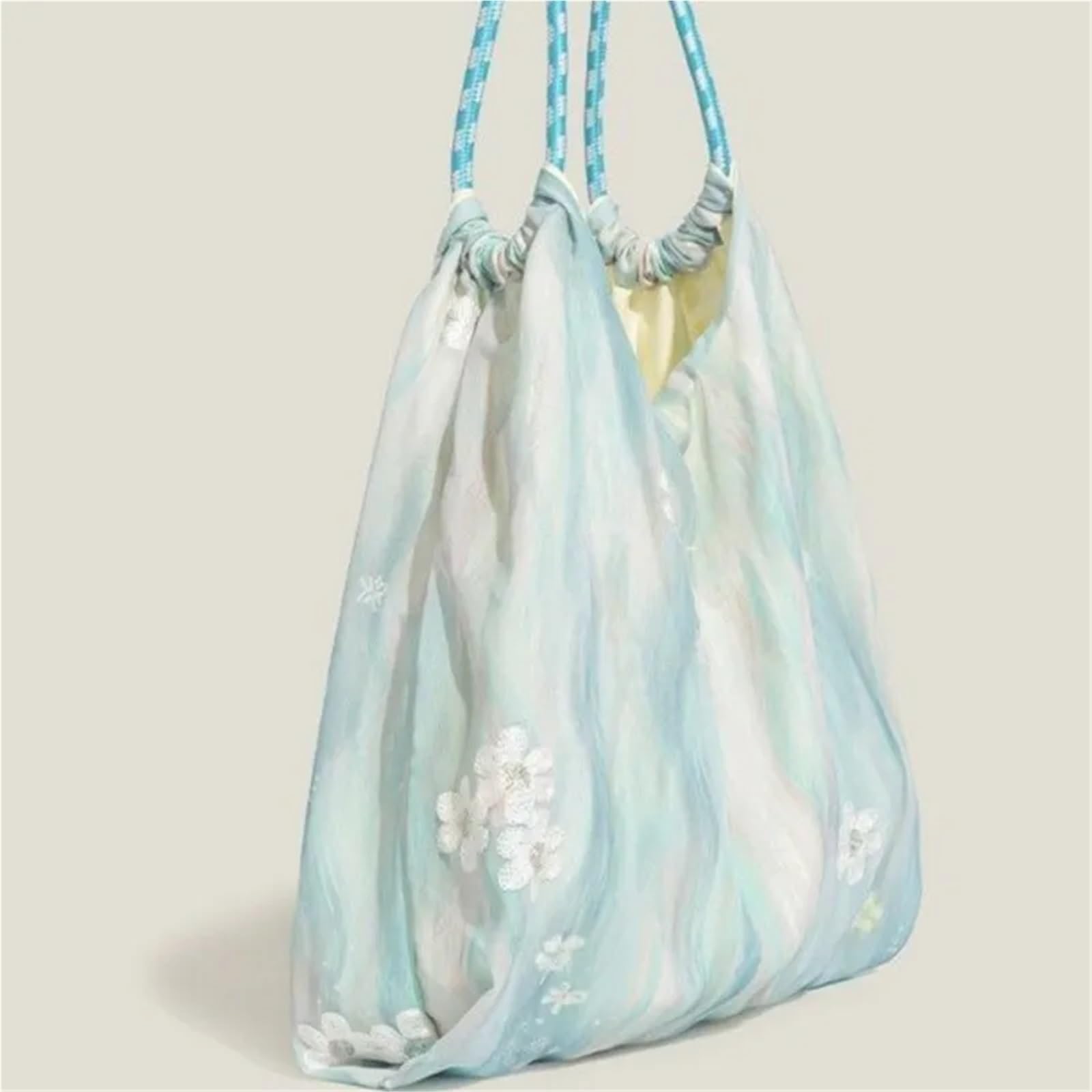 Generisch Bolso de mano de encaje dulce para mujer, flor de ondulación de agua, gran capacidad, bolso de hombro, elegante, romántico y suave, azul, 31x29x13cm, One Style