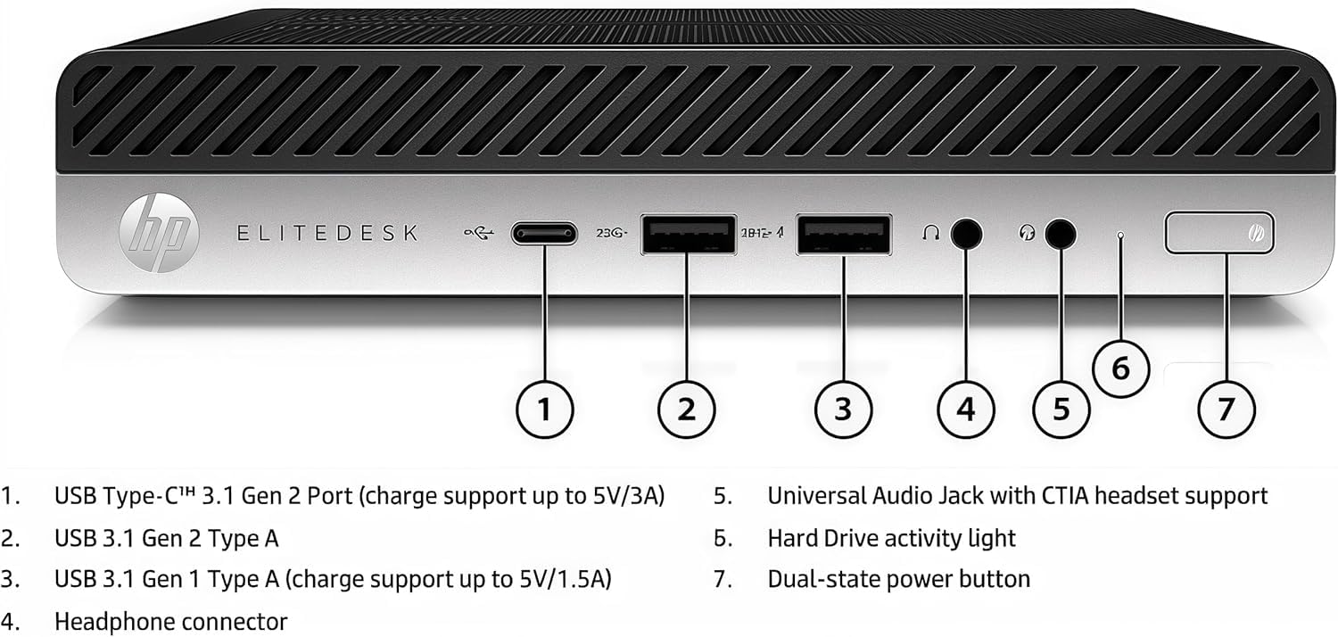 HP EliteDesk 800 G4 Mini PC Desktop, Intel Core i5-8500T, 16 GB di RAM, SSD da 256 GB, WiFi, Bluetooth, senza tastiera e mouse, Windows 11 Pro (ricondizionato)
