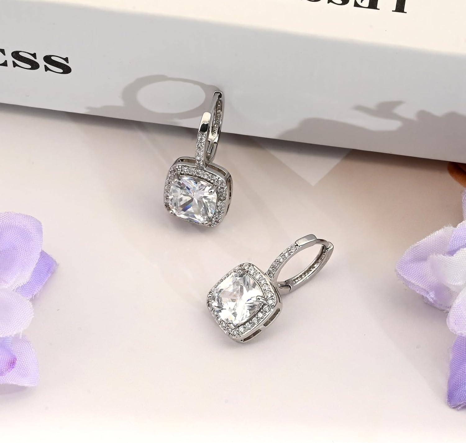 Princess Cut Dangle CZ Earrings for Women - 8MM Square Cubic Zirconia, Hypoallergenic Small Silver Huggie Hoop, Trendy and Chic Design - Image 5