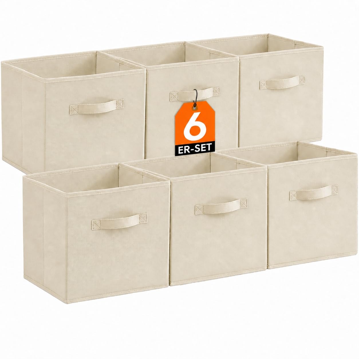 Lifewit 6 Stück Aufbewahrungsbox aus Stoff, Faltbar Aufbewahrungswürfel Kallax Boxen Aufbewahrung aus Vliesstoff mit Griff für Würfelregal Kallax Boxen Regal Einsatz, 33x33x33cm, 36L Khaki