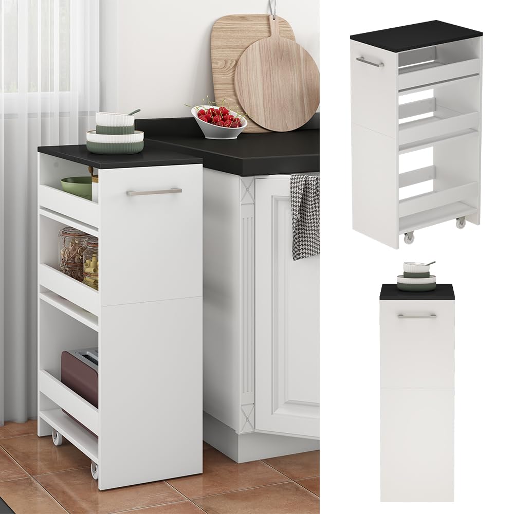 Vicco Caisson à roulettes Rivo, Blanc/Anthracite, 30x84.8cm | avec roulettes et surfaces de rangement ouvertes pour une utilisation flexible