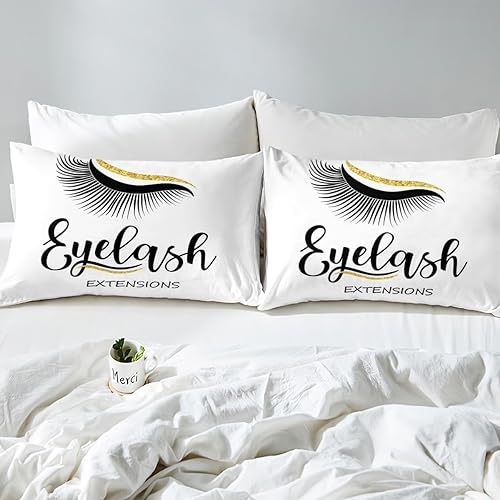 Miniatura 5 de Erosebridal Juego de funda de edredón de pestañas tamaño matrimonial para niñas y mujeres, juego de ropa de cama con diseño de ojos cerrados,