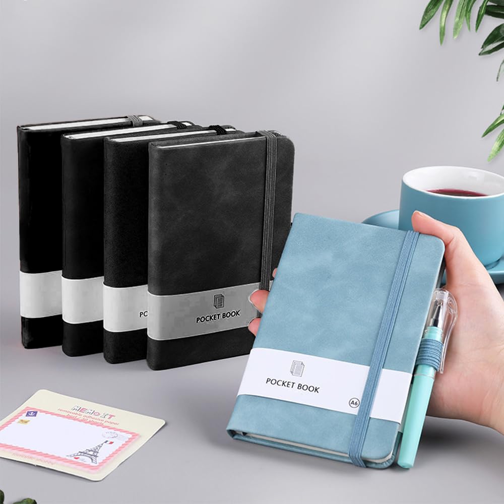 Ginddy A7 Notebooks,Pack of 2 with Pen Loop Pocket-Size Leather Notepad Set (Black & Navy) - Image 3