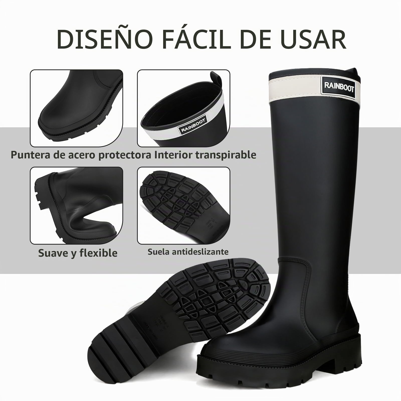 Botas De Agua Mujer, Antideslizante Y Duradero Botas De Trabajo，Impermeable Al Exterior Calzado Impermeable