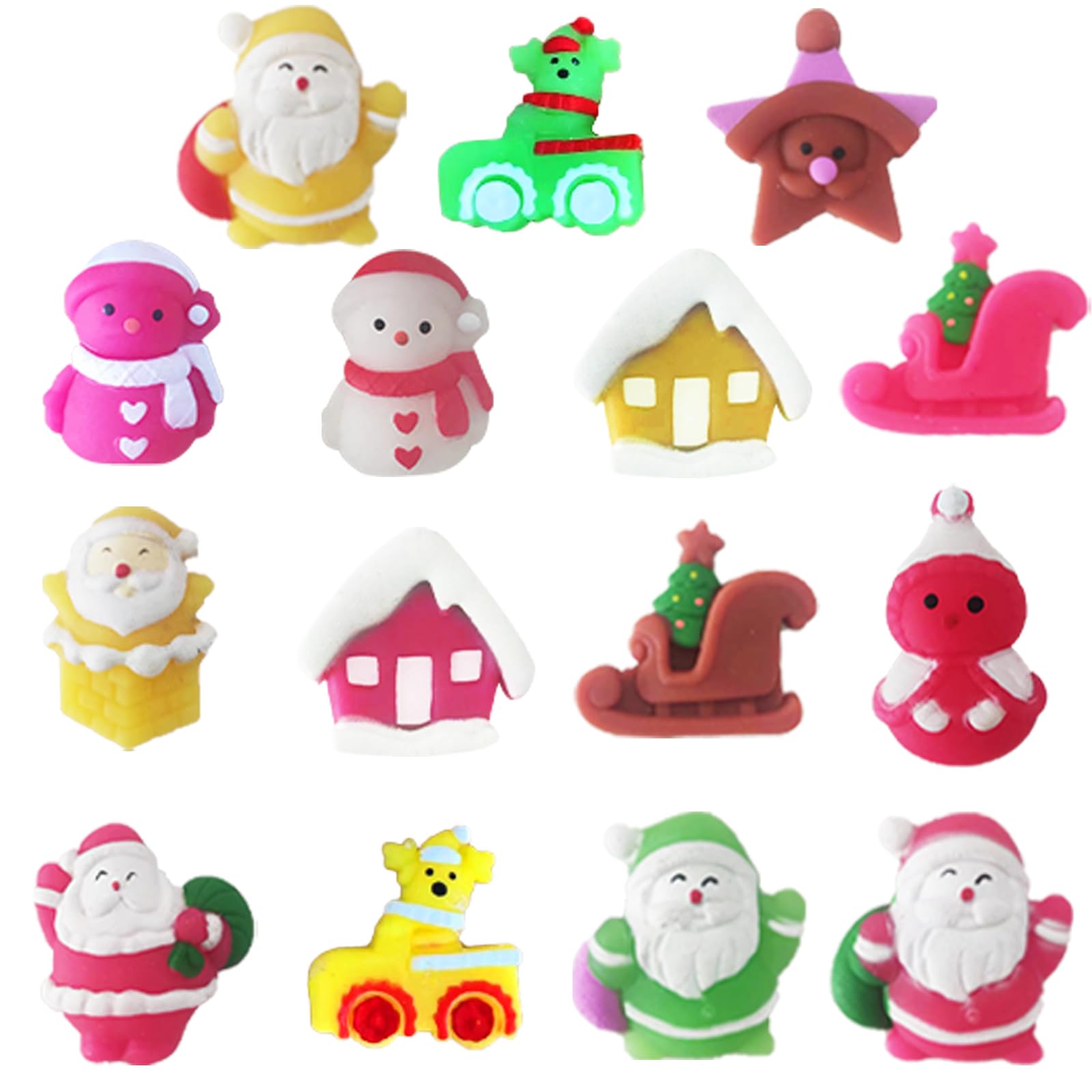 POPOYU Pack of 15 Christmas Mochi Squishy Toys, Mini Kawaii Moji Squishies, Christmas Party Favours for Children, Cute Squeeze Toy for Christmas Stocking Filler, Advent Calendar Filler