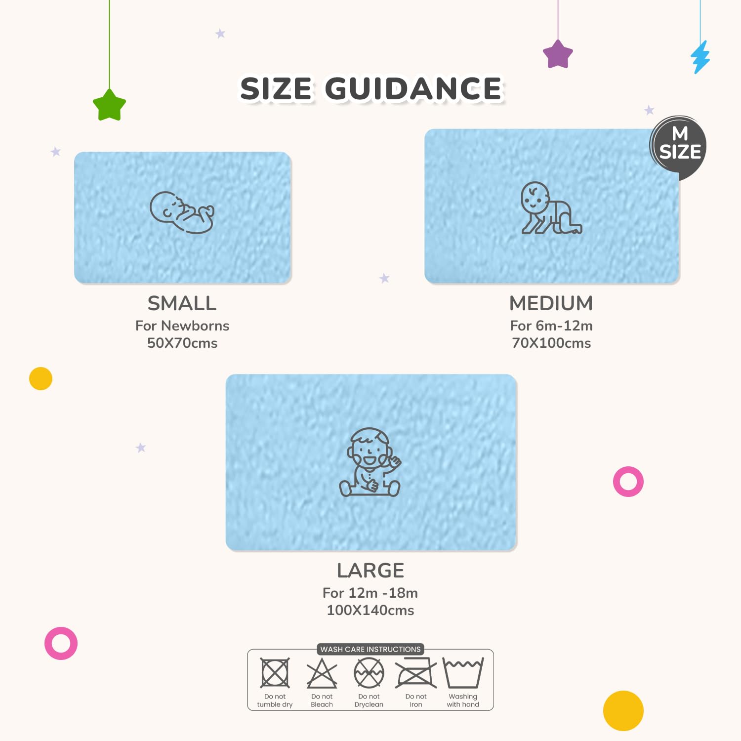 R for Rabbit Waterproof Quick Dry Sheet Bliss for Baby | Anti-Piling Fleece Breatheable Fabric Extra Absorbent Instant Dry Baby Bed/Cot Protector Mat (Size-M,Blue-Purple,Pack of 2) - Image 3 thumbnail
