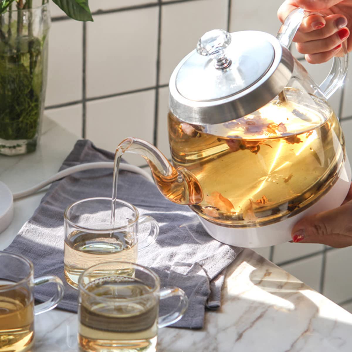 -Bollitori in vetro con luce a LED, spegnimento automatico per bollitura, acqua calda, tè e caffè, 1,5 l, 1000 W Comfortable anniversary