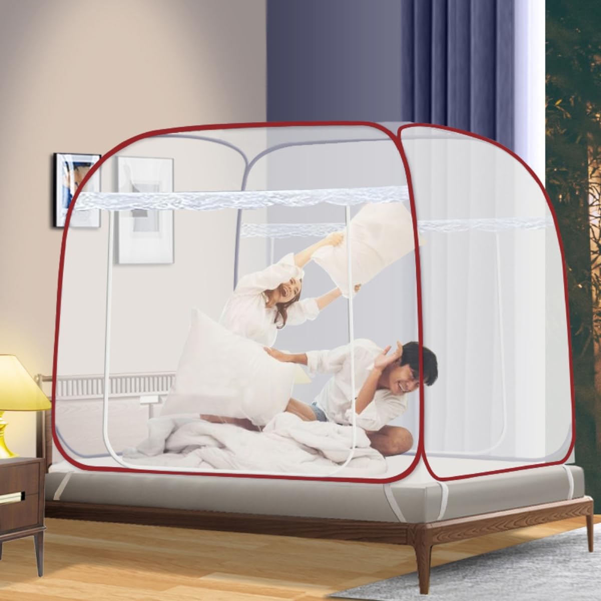 Premium BEDBOX Type Foldable Polyster Mosquito Net Double Bed Size 6 feet x 6 feet with 4.3 feet Height, Indoor Outdoor Protection Against Flying Insects