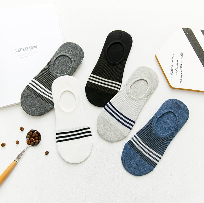 5 Pairs Men Spring Summer Striped Cotton Boat Socks Breathable Sweat-absorbent Invisible Short Sock