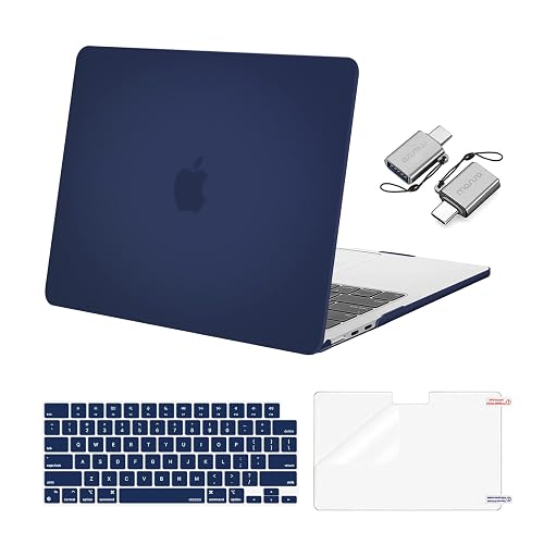 MOSISO Compatible with MacBook Air 13 inch Case 2025 2024 2023 2022 M4 A3240 M3 A3113 M2 A2681, Plastic Hard Shell&Keyboard Cover&Screen Film&Type C for MacBook Air 13.6 inch Case, Navy Blue