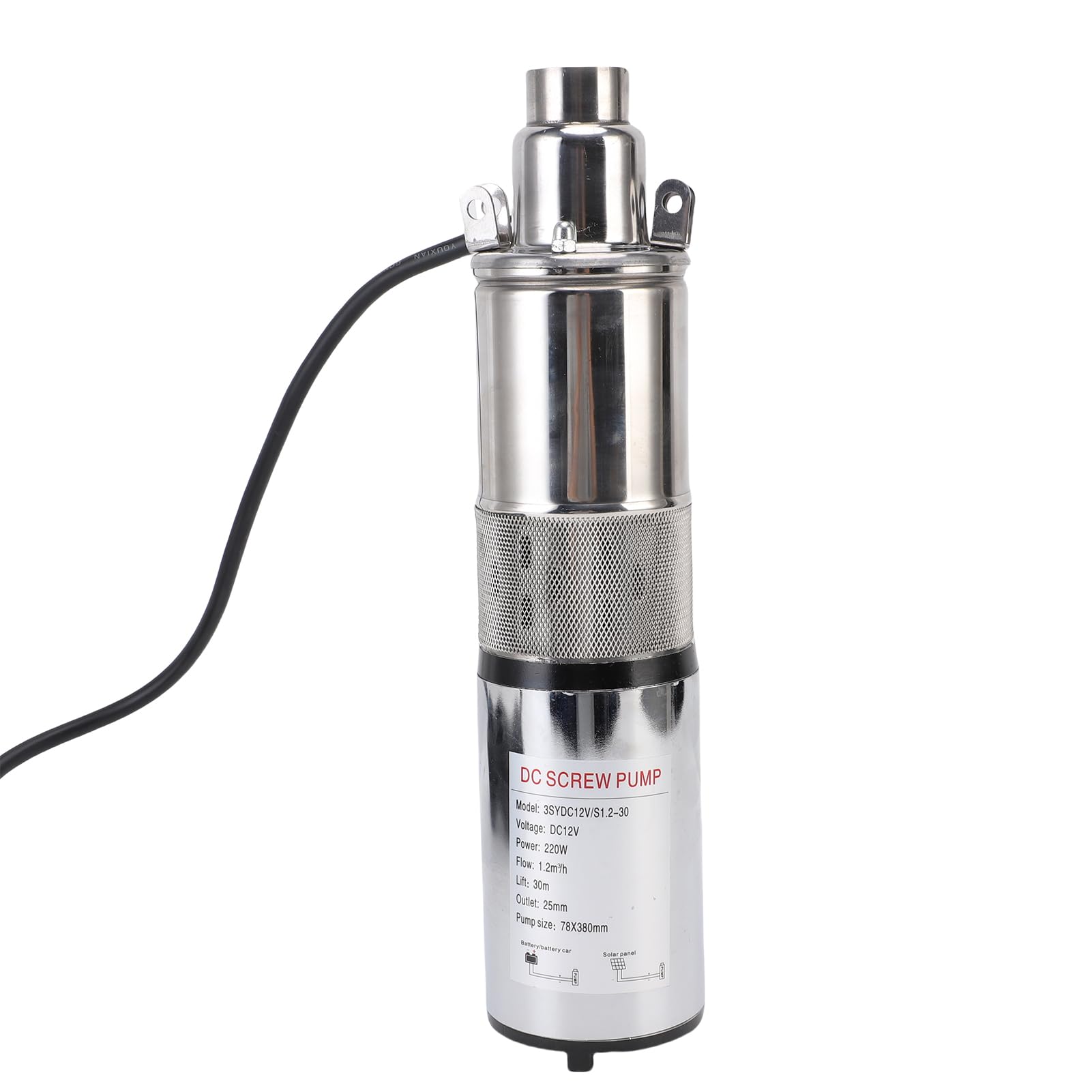 AMONIDA Pompa Sommergibile Solare per Pozzi Profondi 12V 220W, Kit Pompa per Pozzi Profondi in Acciaio Inossidabile Ad Alto Sollevamento da 30 M con Cavo di Alimentazione da 10 Metri per
