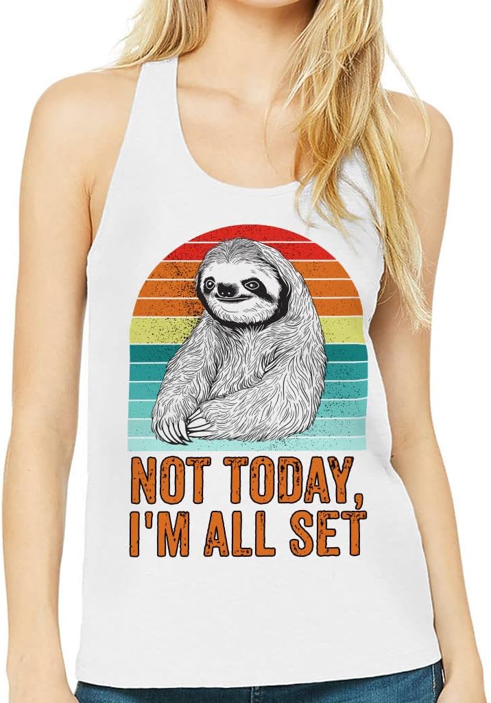 Not Today I'm All Set Women's Racerback Tank - Word Art Tank Top - Colorful Workout Tank - White, XL
