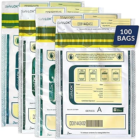 ControlTek SafeLOK 9" x 12", White with Pocket, 100 Bags, Tamper-Evident Deposit Bags for Cash Handling & Valuables, Moisture, Heat and Cold Sensitive Ink, Tear-off receipt + Large Barcodes 585090 Cover