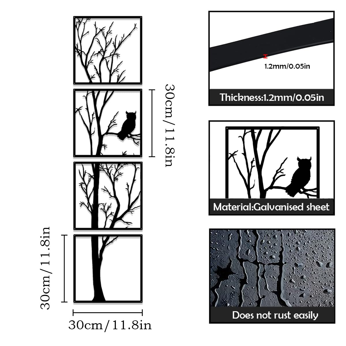 Luccyle Metal Tree Wall Decoration, Metal Tree, Home Wall Decoration, Ideal for Living Room and Hallway, Large Set of 4 (11.8 x 47 inches/30 x 120 cm)