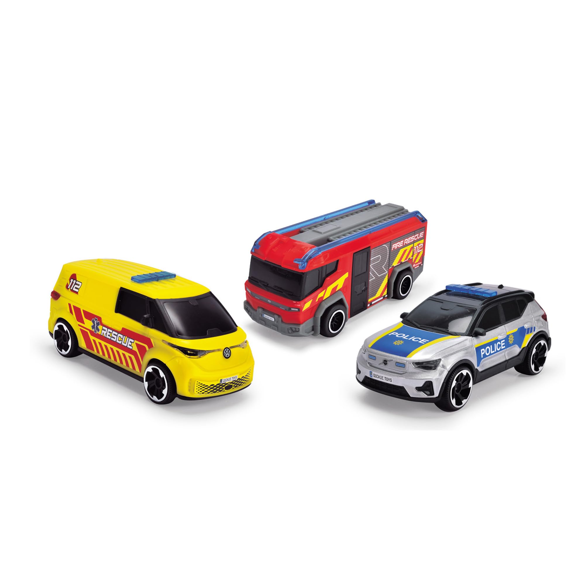 Dickie Equipo SOS 16CM. Set de emergencias; Ambulancia, Bomberos y policia. A Partir de 3 años (203712028038)