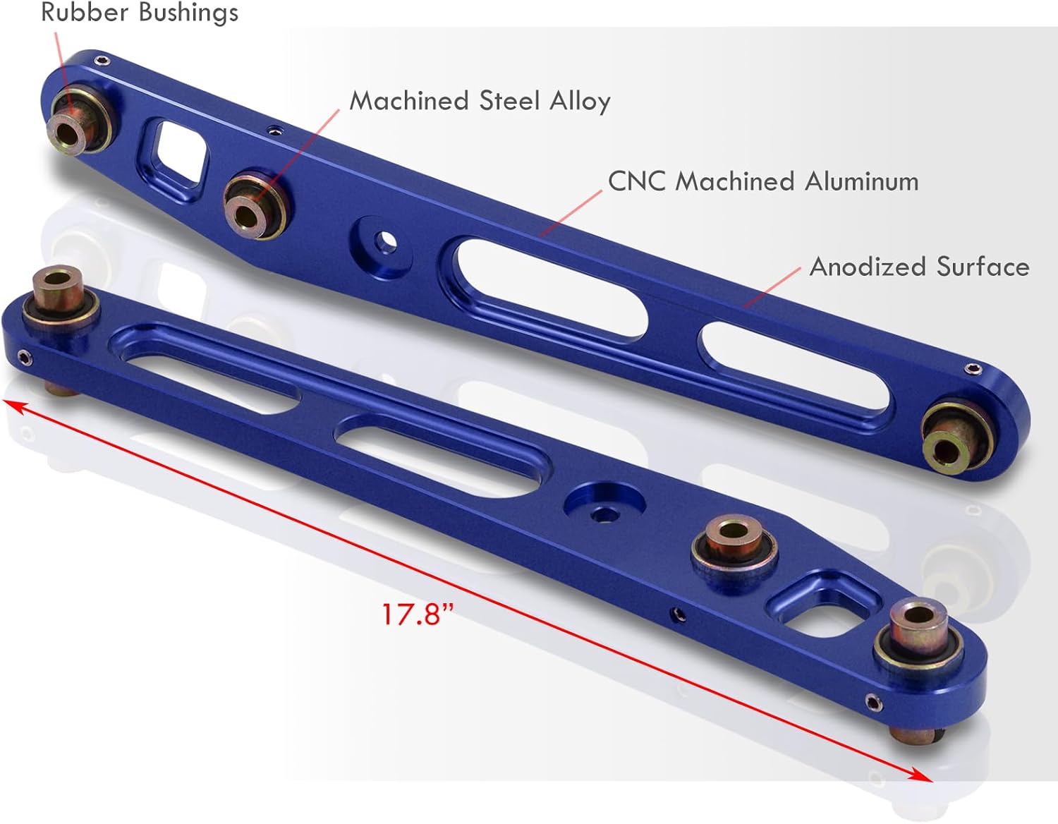 AJP Distributors JDM Rear Lower Suspension Billet Aluminum Control Arms LCA Kit Pair Blue + Bushings Set Compatible/Replacement For Civic EK9 EM1 LX DX EX SI 1996 1997 1998 1999 2000 96 97 98 99 00