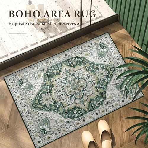 2x3 Green Small Entryway Doormat 2x3 Front Door Rug Indoor Entrance Kitchen Bathroom Carpet Farmhouse Non Slip Washable Low Pile Floor Carpet, Green/Multi