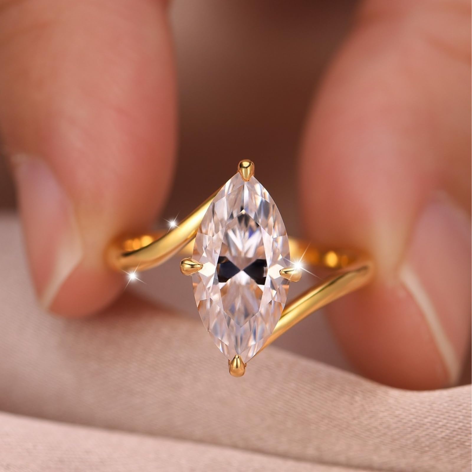 Pierścionek zaręczynowy, z prawdziwego złota, z moissanite, 3 ct, obrączka ślubna, dla kobiet