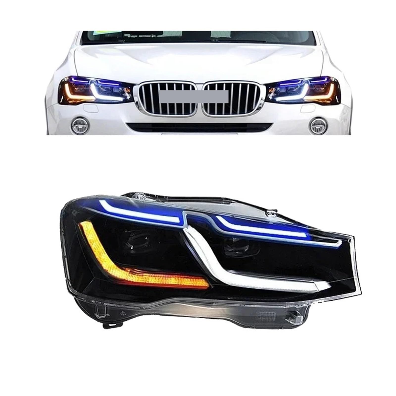 2PCS Car LED Headlamp, Compatible With BMW X3 F25 2010-2016 X4 F26 Front LED Headlight Projector Lens DRL Turn Signal Automotive Accessories(For X3 2011-2013)