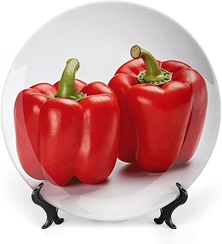 Plato decorativo de cerámica, platos decorativos personalizados, dos pimientos rojos impresos, placa de porcelana con soporte vertical para disponible en Yaxa Colombia