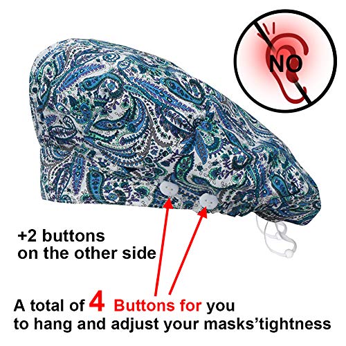 image for ABAMERICA 2 Pack Bouffant Caps with Button and Sweatband, Adjustable W
