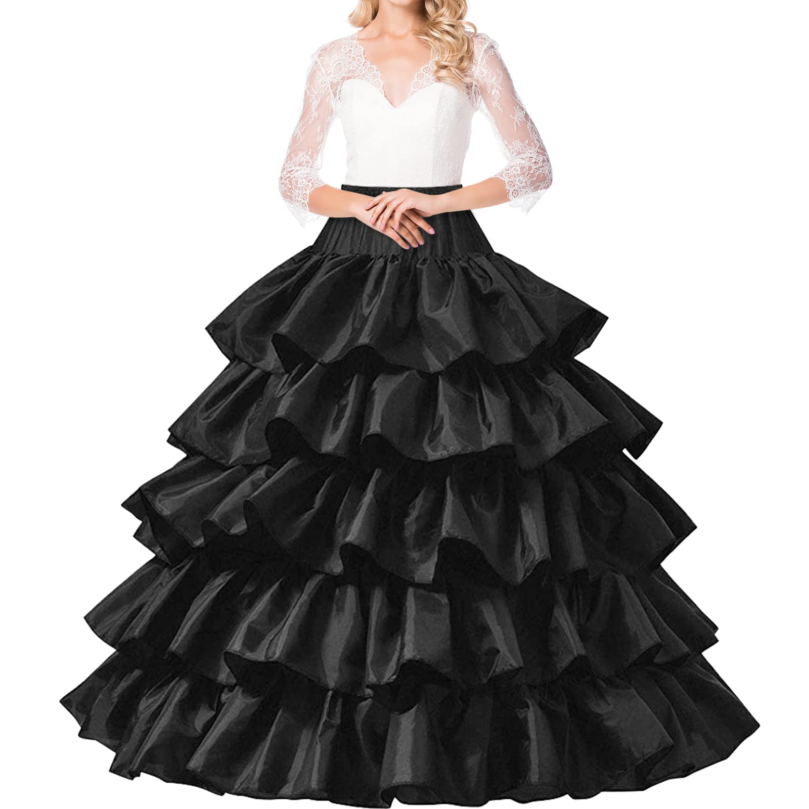 Photo 1 of Asvsua Petticoats for Women Crinoline Long Petticoat Skirt 4 Hoop Skirt Floor Length Petticoat for Ball Gown Deep Black