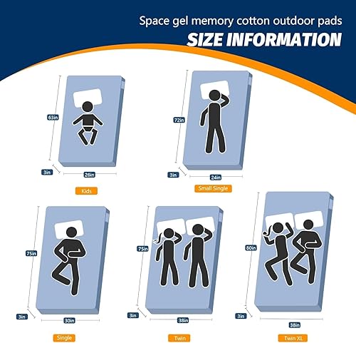 Miniatura 6 de CYMULA Colchón de espuma viscoelástica para campamento, tapete de dormir CertiPUR-US portátil enrollable para adultos, almohadillas de cama de