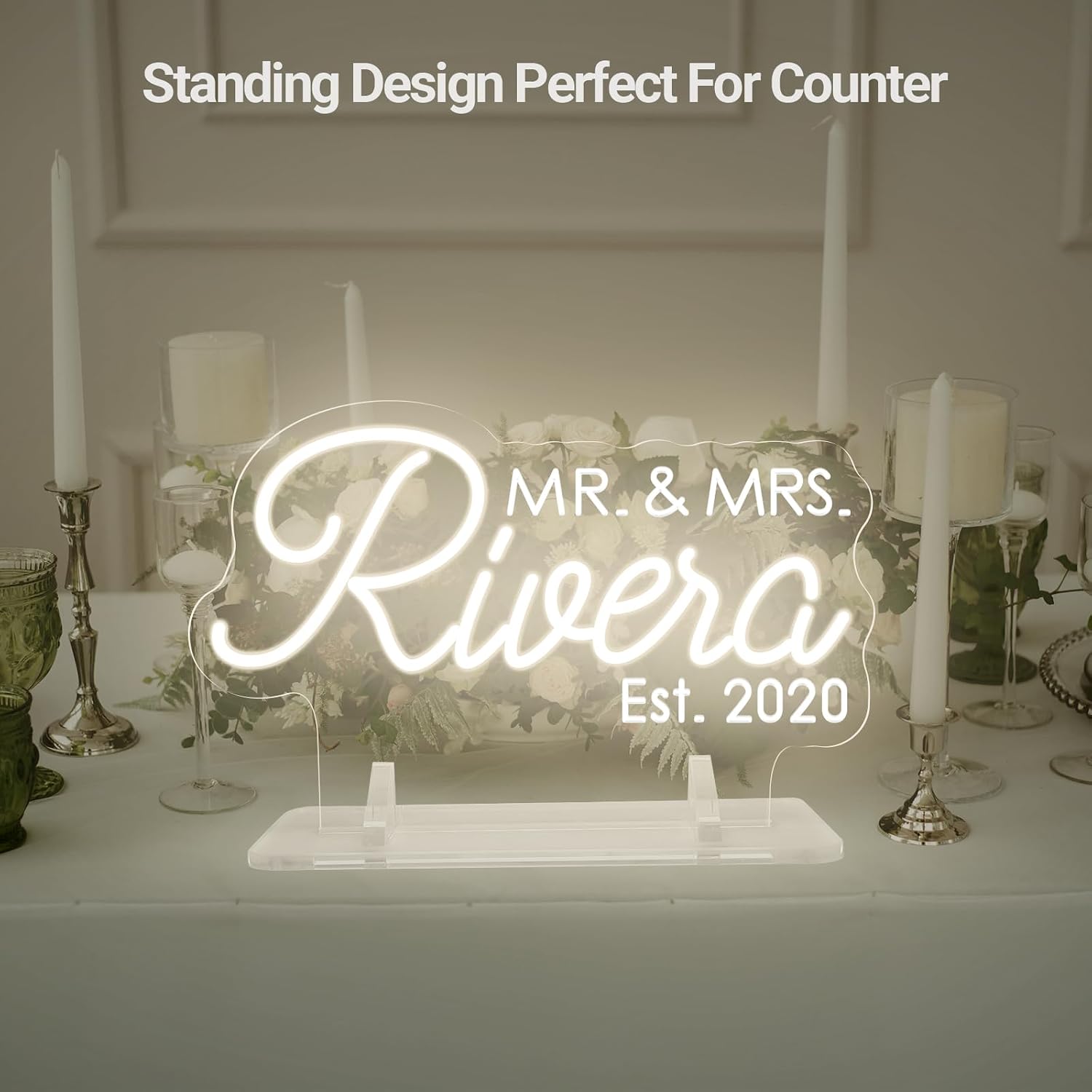 Custom Wedding Neon Sign, Personalized Mr and Mrs LED Neon Name Lights for Wall Decor, Customizable Mr & Mrs Last Name Light Up Sign for Wedding Party Reception Banquet Bedroom Backdrop Birthday Gift