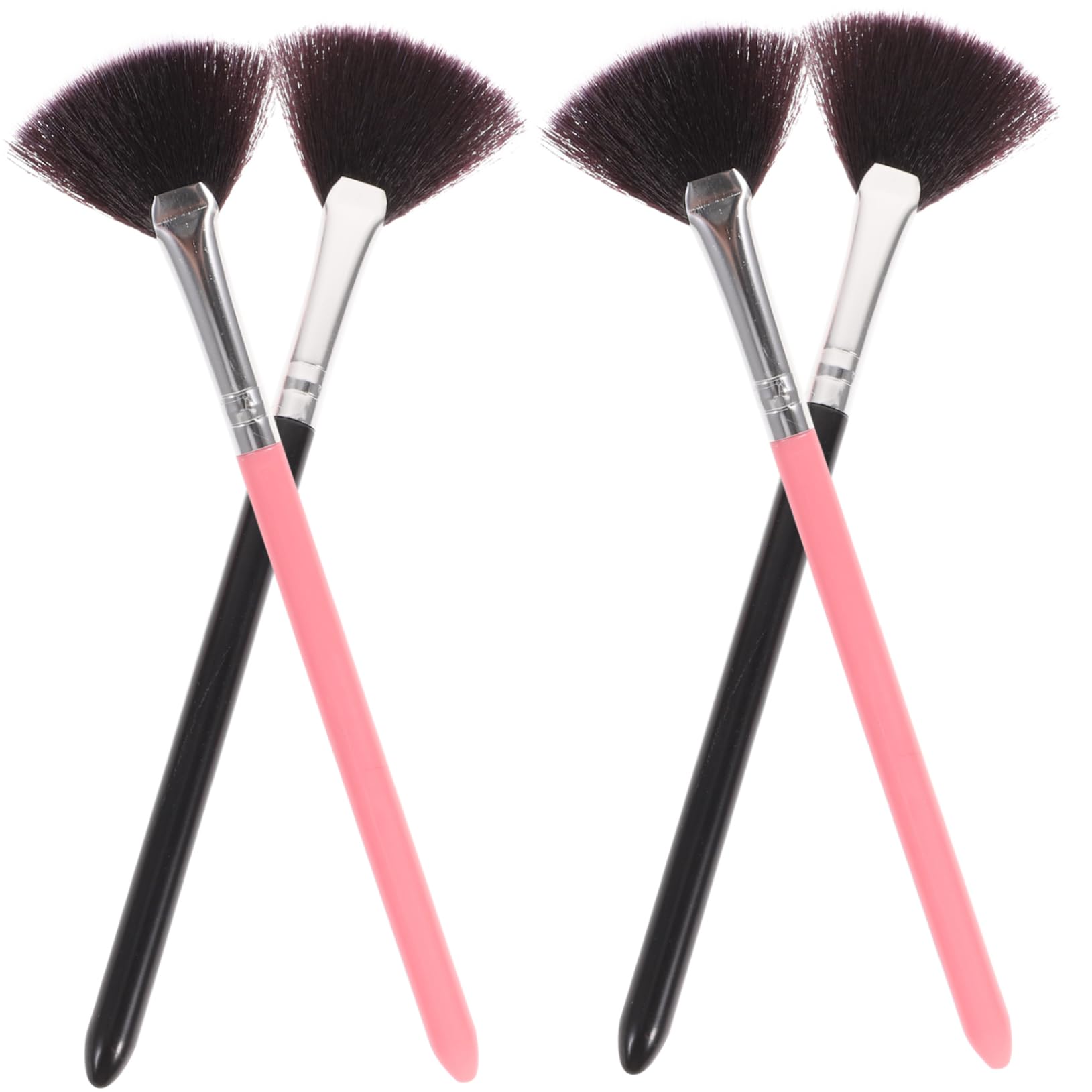 HAPINARY 4pcs Makeup Set Blush Brush Powder Professional Long Handle Fan Shape for Daily Professional Use
