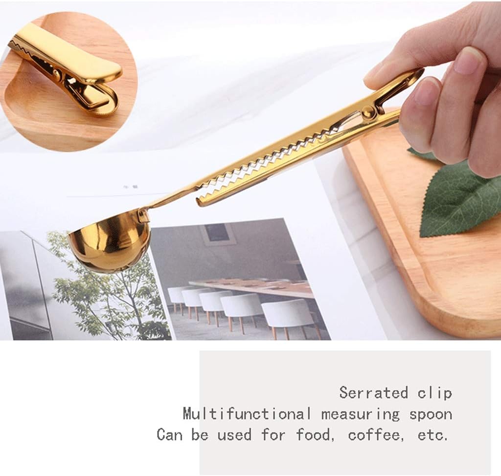 Tablespoons Coffee Measuring Spoon Sealing Clips, Two-in-one Long Handle Metal Scoops Bag Clips， Coffee, Tea，Protein Powder, Instant Drinks More - Perfect Coffee Spoon Bag Clip 7.1in Serving Spoon (C