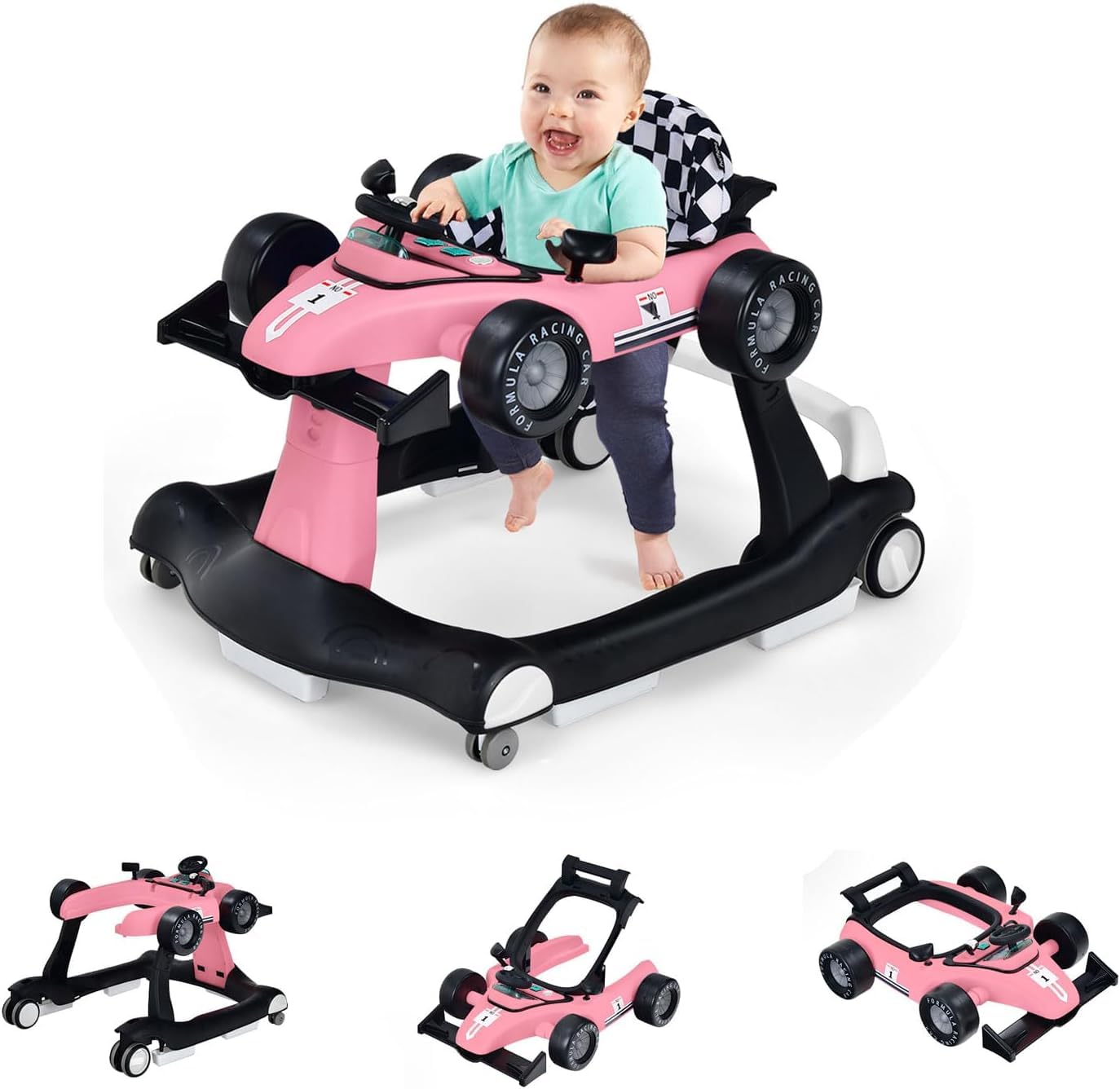 GOPLUS Andador Bebes 4 en 1, Andador Plegable con Altura Ajustable en 3 Niveles, Ruedas de Velocidad Regulable y Cojín Extraíble, Tacatá para Bebé 6-18 Meses con Luces, Música y Volante (Rojo) — view 12