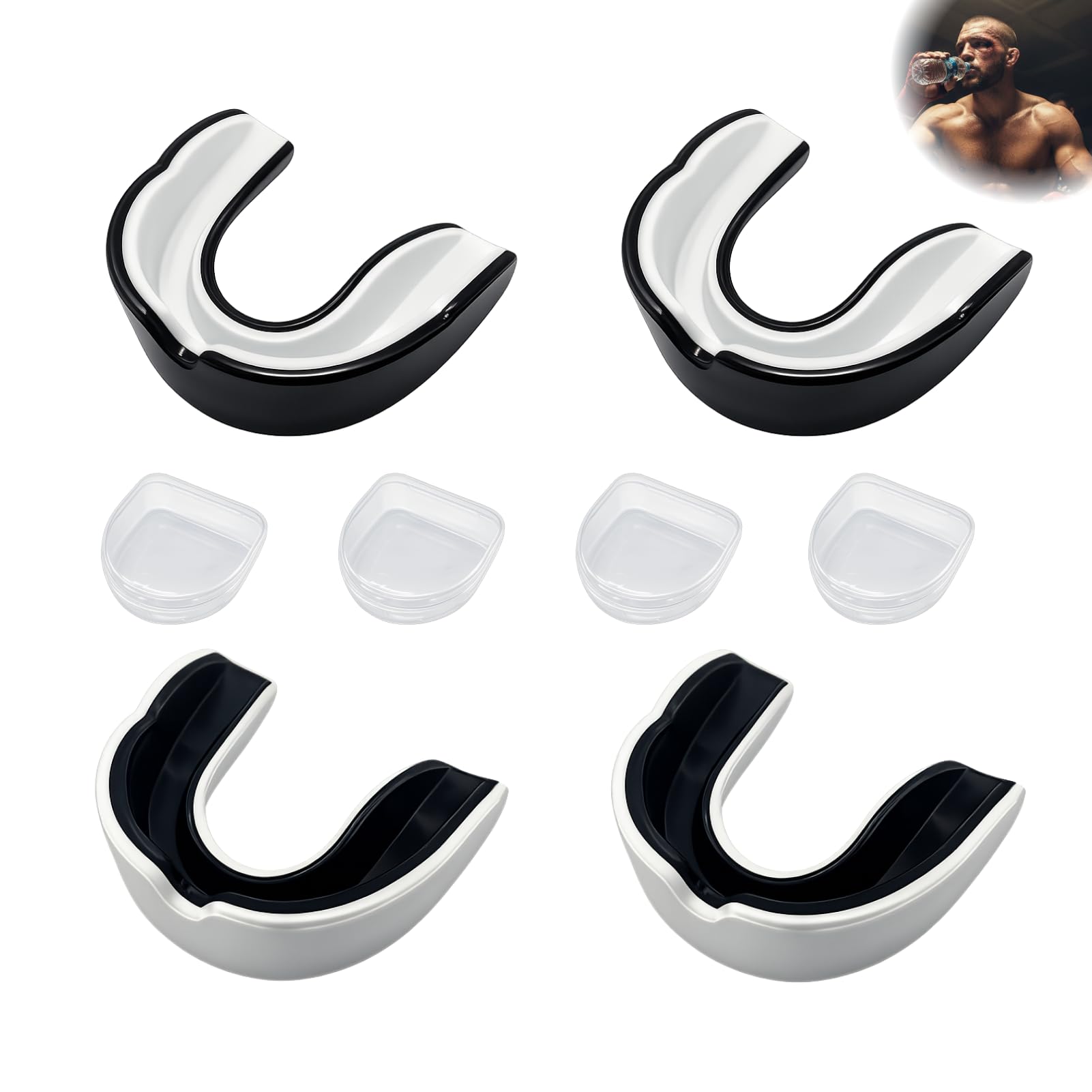 4 Pezzi Paradenti Sport per Adulti, Protezione Denti Boxe e Arti Marziali, Mouth Guard con Custodia, Paradenti Sportivo per MMA Rugby Hockey Allenamento