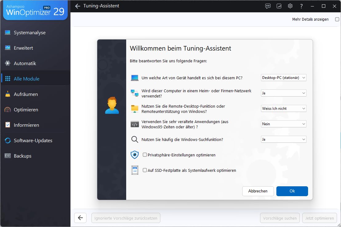 WinOptimizer 29 - Tuning für Windows 11 10 - unbegrenzte Laufzeit