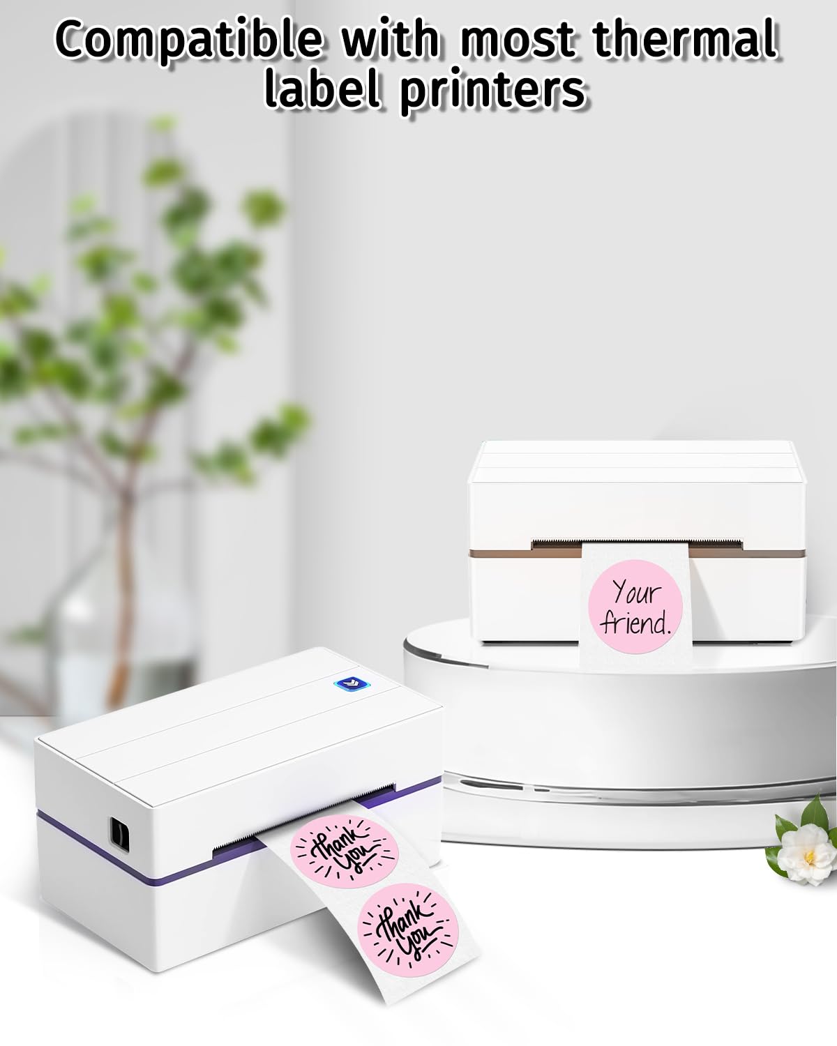 iEager Etiquetas adhesivas térmicas circulares de 5 cm, etiquetas térmicas directas redondas autoadhesivas, rollo de calcomanías térmicas multiusos, 500 etiquetas, rosa