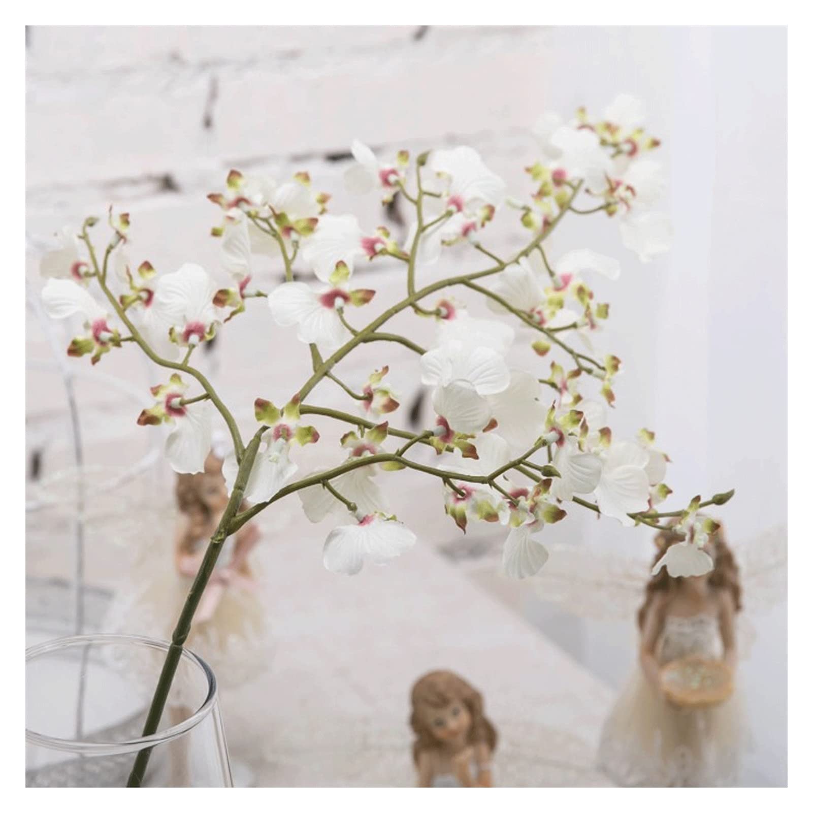 Sztuczne Kwiaty z Wazonem Sztuczna orchidea ze szklanym wazonem, sztuczna jedwabna tańcząca dama orchidea na świąteczny prezent, białe/żółte sztuczne kwiaty Dekoracje ze Sztucznych Kwiatów(Size:B)